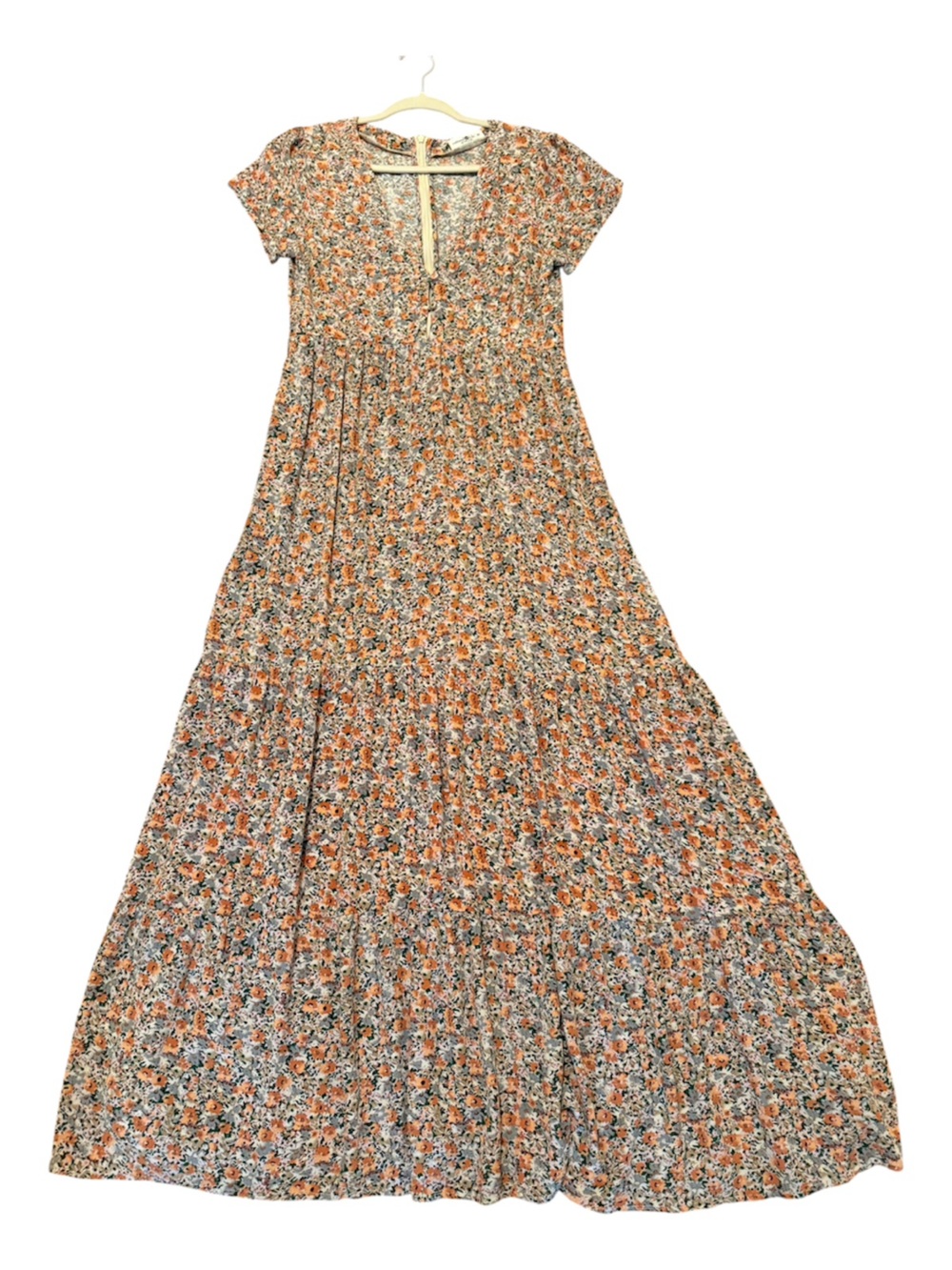 NATURAL LIFE Evangeline Orange and Cream Floral Maxi Dress sz M - Picture 5 of 10
